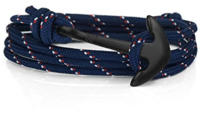 Eighty Eight Degrees Bracelet Ancre en Corde pour Homme en Acier Inoxydable et Corde Résistante, Réglable (Navy Stripe & Black)