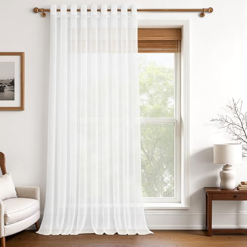 MRTREES Stores Gardine Weiß Wohnzimmer Gardinen modern Schlaufenschal 1er Set 240×300cm (H×B) Vorhänge mit Ösen in Leinenoptik halbtransparent Schals Vorhang kurz