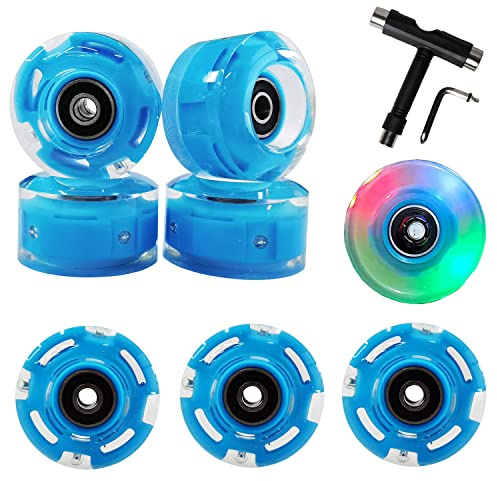 FREEDARE Rollschuh-Räder, 54 mm, Skateboard-Räder und Kugellager, für drinnen und draußen, leuchtende Rollschuh-Räder, 83 A, mit T-Werkzeugen für zweireihiges Skaten und Skateboard, 8 Stück, 54 x 32