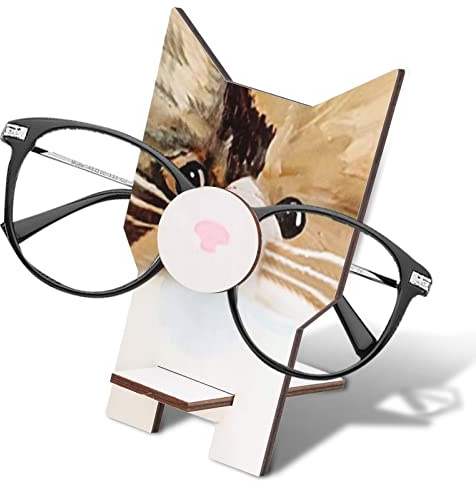plplaaoo Brillenhalter,Kreativer Brillenhalter, Handgefertigter Brillenhalter Aus Holz, Sonnenbrillenhalter, Brillenhalter in Tierform, Fuchs, Katze, Faultier(cat)