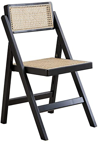 D2FASHION Rattan Klappstuhl Balkonstühle Camping Chair Gartenstühle Braun/Schwarz/Natürliche Farbe, Home Office Chair 48 X 50 X 80cm, Klappstuhl Outdoor 150 Kg Belastbarkeit (Color : Black)