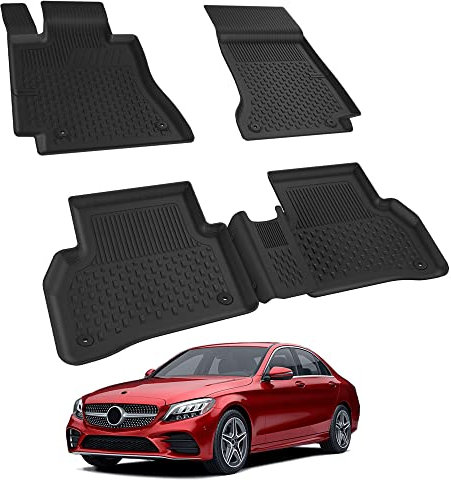 Auto Fußmatten Kompatibel mit Mercedes C-Klasse W205 2014-2021 Geruchlos 4.5D Passform Allwetter Automatten 5 TLG | Antirutschmatte Hoher Rand Gummimatten Schwarz Fussmatten Vorne Hinten Autoteppich