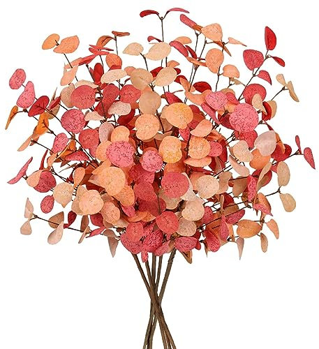 Beferr 5 Pcs Autumn Artificial Eucalyptus Stems Leaves Autumn Decoration for Home Faux Eucalyptus Autumn Artificial Flowers for Fall Decor Table Centerpieces Thanksgiving Wedding Party Halloween Decor