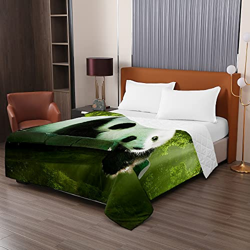 Odot Colcha Bouti de Verano, 3D Panda Estampado Suave Microfibra Multiusos Cubrecama Lavable Acolchada Edredón Manta para Cama de Infantil Individual Matrimonio (220x240cm,Bosque)