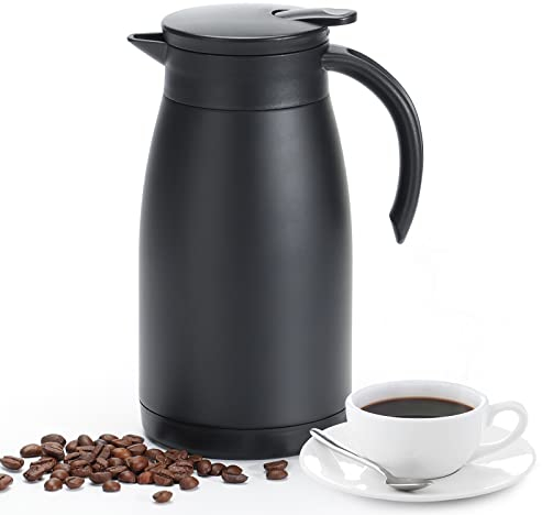 Olerd 1L Insulated Jug, Thermal Coffee Pot, Stainless Steel Tea Pot, Double-Walled Vacuum Carafe Jug for Coffee Tea, Water, Drink (Black)