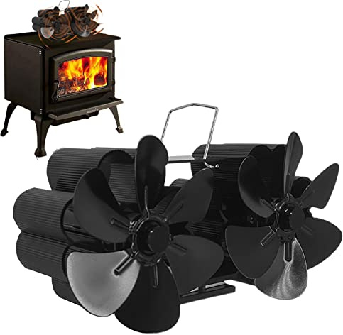 Aelevate Ventola per stufa a legna, alimentata a calore, con 12 pale, doppia ventola per canna fumaria, per risparmiare energia per stufe a legna e pellet