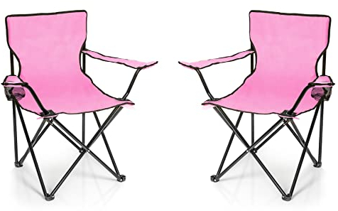 BigDean 2X Faltstuhl PINK Campingstuhl Anglerstuhl mit Getränkehalter & Tragetasche - Anglersessel klappbar - Klappstuhl Gartenstuhl Faltstuhl Relaxsessel Angelsessel faltbar