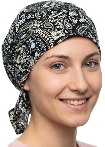 Cool4 Sommer Kopftuch Strand Bandana Meer Beanie Sonne Sonnenschutz Mütze Chemo Cap A04 (Navy mit grün beigem Paisley Floralmuster)