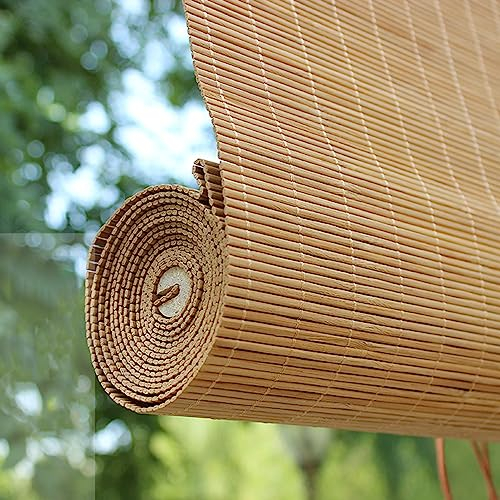 Retro Bambus Rollo Natur Holz Raffrollo Lichtfilter-Rollo Sonnenschutz und Sichtschutz Rollo Seitenzugrollo für Innen Außen Sichtschutz Trennwand Dekorative (160x140cm)