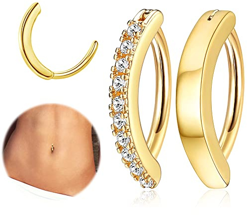 FIASASO Gold Plated Belly Button Ring Surgical Steel Clicker Belly Piercing