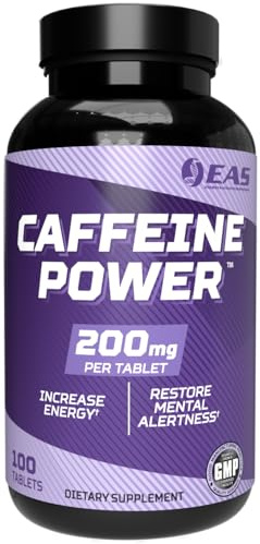 EAS Caffeine Power 200mg | Caffeine Pills Supplement | Increase Energy & Restore Mental Alertness | Gluten Free, Non GMO, Vegetarian Friendly | 100 Tablets