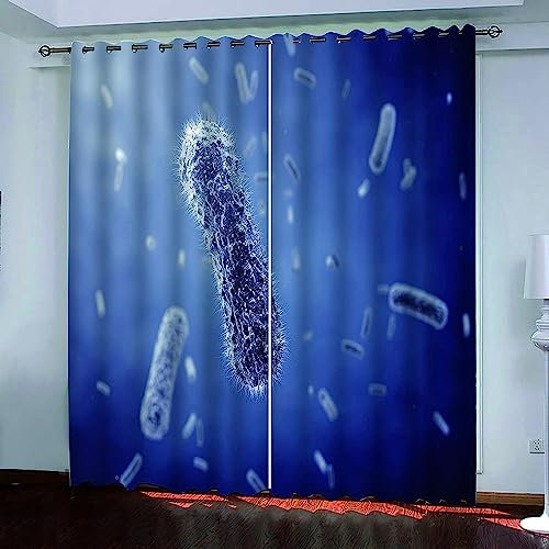 Vorhang, Kinderzimmer, 3D Blaue Bakterien 140 X 160 cm Kindervorhänge Mit Ösen, Polyestervorhänge, Wärmeschutzvorhang, Blickdichter Vorhang Mit Ösen, Kindervorhänge Für Wohnzimmer, Schlafzi -6W6K-O0C