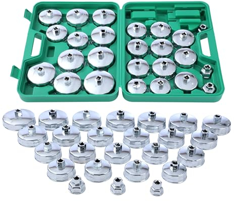 TOPWAY 25-teilig 1/2 Ölfilterkappen Satz Edelstahl Ölfilterschlüssel Ölfilter Schraubenschlüssel Entfernungswerkzeug für Garage, Auto Reparatur