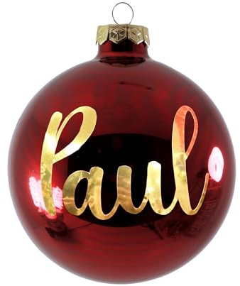 Personalisierte Weihnachtskugel mit Namen oder Irgendein Text Ø 10 cm, Christbaumkugel aus mattiertem/glänzendem Glas, individuelle Weihnachtsdeko, Goldener Text (rot glänzend)