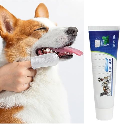 Cuchenhuan Zahnpasta-Zahnbürsten-Set für Katzen, Hunde, 1 x 90 g Zahnpasta und 365 x sanfte Einweg-Reinigungstücher für Hunde, Welpen, Katzen, Kätzchen, Haustiere