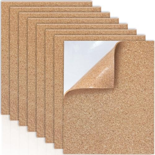 8 Stück 30x21cm Korkplatte Selbstklebend, 2 mm Dicke Pinnwand Kork, Rechteck Untersetzer Kork, Korkplatten für Wanddekoration, DIY (2mm)