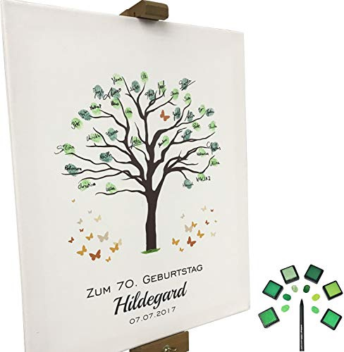 KATINGA Leinwand Zum Geburtstag - Motiv Baum - als Gästebuch für Fingerabdrücke (30x40 personalisiert)