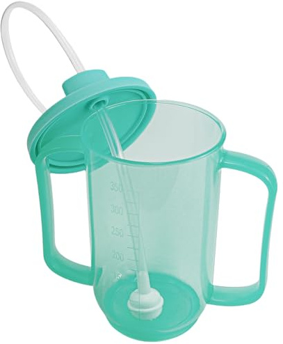 ZJIVQO Drinking Beaker Cup Beakers for Elderly Sippy Cup Bottle for Disabled Adults Mug Sippy Cup with Easy Grip Handles Anti Splash Spout and Travel Lid Bed Care Cup 450ml