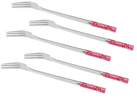 (5 Pieces) Moon Cake Fork Cake Dessert Fork Fruit Fork Stainless Steel Small Fork Diamond Flower Fork (Pink)
