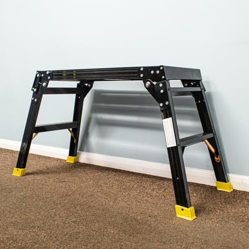 Trade Master Pro® Aluminium Work Platform | 150kg Weight Rating | Folding Hop Up | 2 Step Up Ladder | Folding Bench Stool | Work Platform Foldable Design | Indoor/Outdoor Job