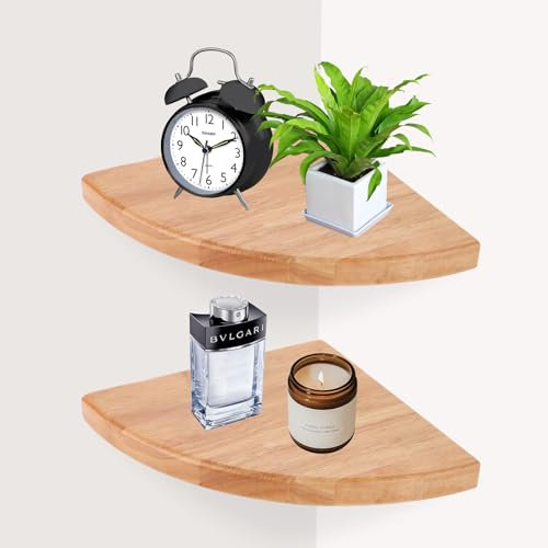 VIDETOL 2 Stück Eckregal Hängend Holz, 18 cm Wandregal Ecke, Eckregal Wand für Schlafzimmer, Badezimmer und Wohnzimmer