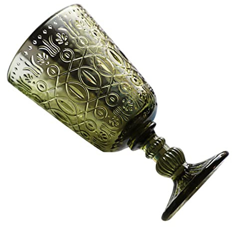 COLLBATH Calice Da Vino Verde in Vetro Rilievo Vintage, Bicchiere Da Liquore Multifunzione Per Uso Domestico, Tazza Decorativa Europea Per Feste Famigliari e Cene