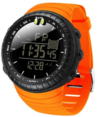 Orologio sportivo digitale da uomo, impermeabile, tattico, con retroilluminazione a LED, sveglia, data, orologio militare da uomo, Arancione, Cinturino