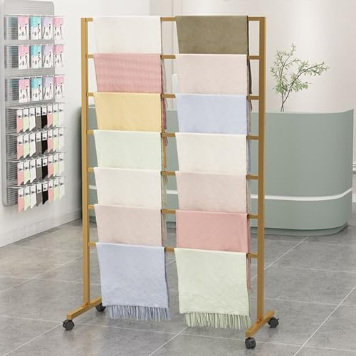 Présentoir à foulards en métal à 7 niveaux avec roulettes, présentoir à foulards autoportant et mobile, présentoir à foulards au sol, cintre à cravates, ceinture, châle, hijab, pantalon, porte-servi