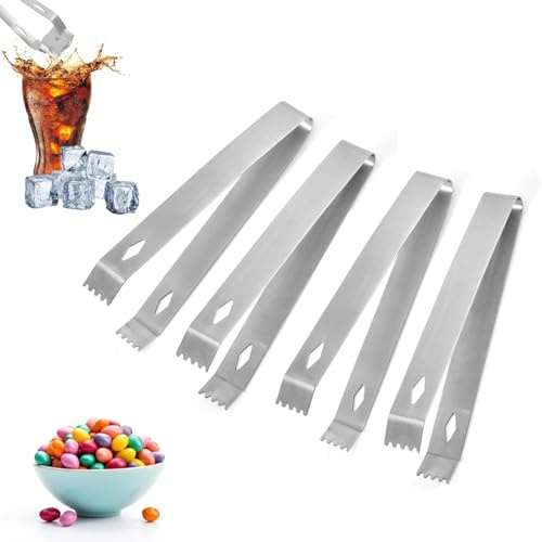 4 Pcs 6.5 Inch Ice Tongs Stainless Steel Small Tongs with Sharp Teeth for Ice Bucket Coffee Bar Salad Buffet Food Serving Bartending, Also Suitable for Camping Kitchen Utensils,Silver