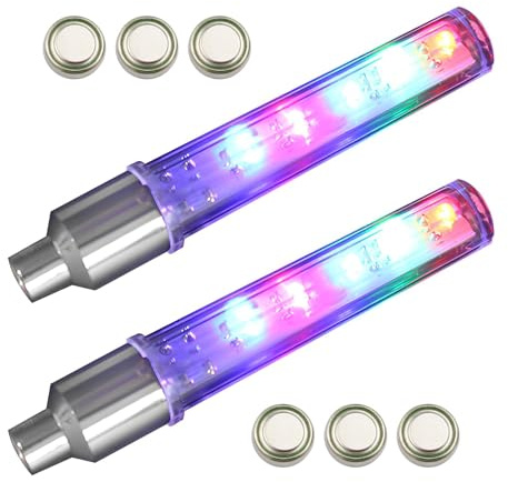 Times Mark 2 Pack Bike Wheel Valve Cap Lights, 5‑LED Waterproof Bicycle Spoke Lights with 7 Flashing Modes & Batteries Included, Fun Cycling Safety Lights for Kids and Adults