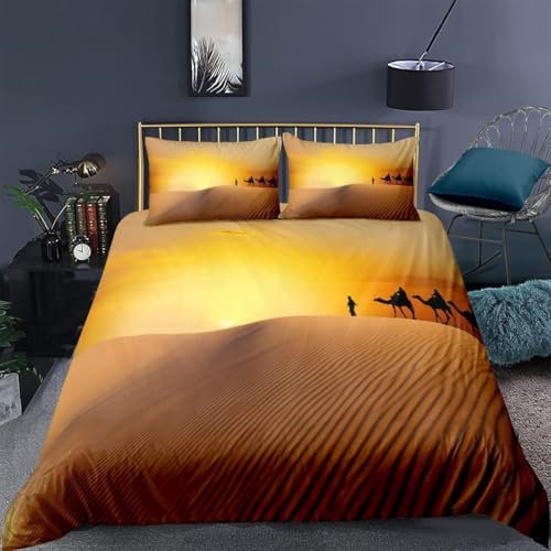 TACOKI Bettwäsche 135x200 Afrika, 3D Muster Wüste Bettwäsche Set Weich Kuschelig Mikrofaser Bettbezug mit Reißverschluss Bettbezüge + 2 Kissenbezug 80x80 cm x1849