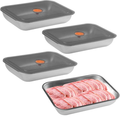 wocpvm 4 Pezzi Contenitori Acciaio Inox per Alimenti Contenitori Ermetici per Alimenti con Coperchio Contenitore Acciaio Inox con Coperchio per Cucine e Frigoriferi