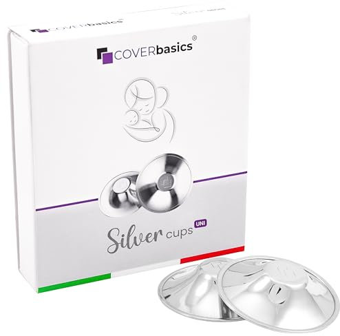 COVERbasics Silver Cups - Silberhütchen Stillen bei wunden Brustwarzen - Stillhütchen Silber - 2 Stück Wiederverwendbar - Brustschutz Wochenbett - Medizinprodukt dermatologisch getestet