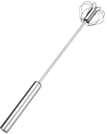 Fouet rotatif en acier inoxydable avec ouvre-œuf et mousseur à lait pour mélanger, battre et mélanger (35,6 cm, argent) (argenté 35,6 cm)