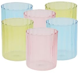 Artime - Lot de 6 Verres Colorés Ø7 cm en Verre Teinté, Rose, Bleu et Jaune, Pour Eau, Jus, Cocktails, Style Contemporain