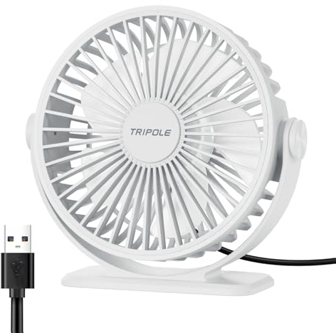 TriPole Desk Fan for Home, Portable USB Handheld Fan 3 Speeds Powerful Table Fan Silent, 360°Adjustable Mini Cooling Fans, Electric small Desktop Quiet Fans for Bedroom, Office, Library, Travel