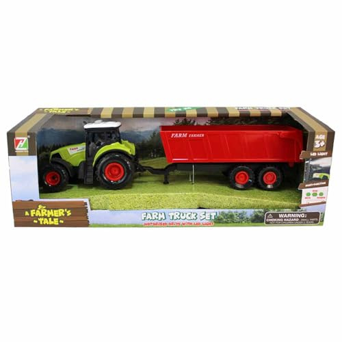 BEMIRO Traktor mit Anhänger – Spielzeug mit Rückzug – ca. 37 cm lang – realistisch & detailgetreu – Bauernhof-Fahrzeug für Kinder ab 3 Jahren – Robustes Kinderspielzeug