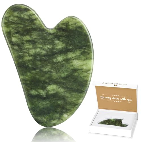 Alyvisun Natürliche Grüne Jade Gua Sha, für Hals und Körper gesichts | GuaSha Stein Linderung von Schwellungen und Verbesserung der Kinnlinie mit Benutzerhandbuch
