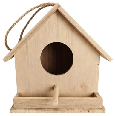 Wooden Birdhouse Outdoor Hanging Nest Box Natural Wood Bird Shelter with Perch Weatherproof Garden Balcony Decoration 16x14x17.5cm