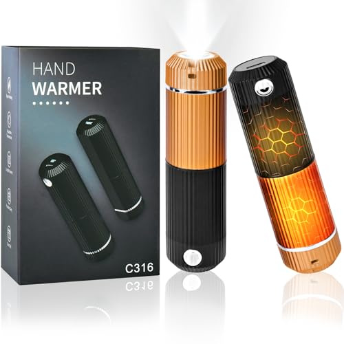 Chauffe-Mains Rechargeable 10000mAh, Réutilisable Électriques Portables USB Power Bank, Chauffe Mains Split-Magnétique 2 en 1, Batterie pour iPhone, Urgence, Chaufferette pour Hommes (Noir + Orange)