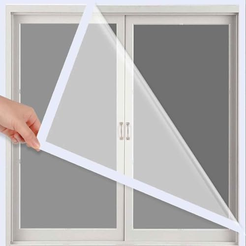 Fensterisolierfolien-Set, wetterfest, für Winter und Sommer, Thermo-Fensterabdeckung, Zugluftstopper, Kälteblocker, energiesparende Fensterfolie, weißer Rand