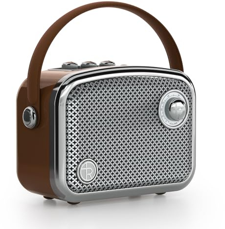 TOMPROAD Altoparlante Bluetooth portatile in stile vintage, marrone, design retrò con griglia in rete metallica, forma quadrata compatta (Marrone)