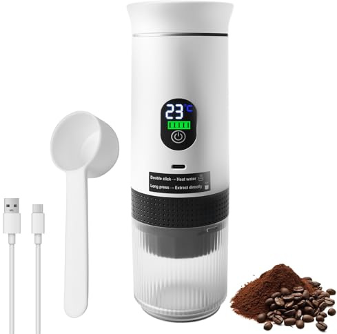 Macchina per caffè espresso portatile, batteria 3 in 1, con display digitale da 20 bar, 80 ml, per caffè macinato NS, macchina da caffè da viaggio, riscaldamento rapido bianco