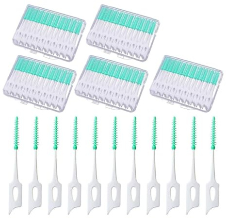 200 Scovolini Dentali in Silicone alla Menta, 5 Confezioni da 40 Pezzi per Igiene Orale Quotidiana. Spazzolini Interdentali Morbidi per Pulizia Profonda e Gengive Sensibili.