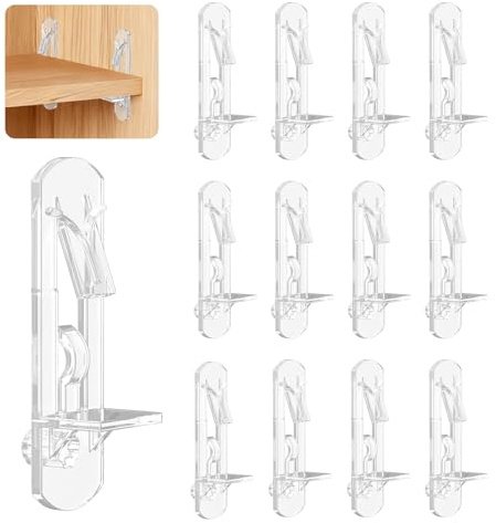 Uniclife 28 Pcs Clear Plastic Cabinet Shelf Pegs, 6 mm Self-Locking Shelf Support Pegs Shelf Brackets for 20 mm Thick Shelves, Cabinet Shelf Clips Cabinet Shelf Pins for Wood Shelving