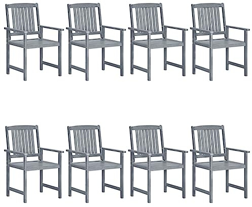 QZZCED Set mit 8 Gartenstühlen aus massivem Teakholz in Grau, Regiestuhl für den Außenbereich, Terrassenmöbel-Set mit gewaschenem grauem Finish, stabil und langlebig,