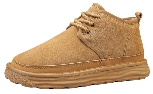 Generisch Men's Winter Shoes, Lined Winter Boots, Thick Sole, Lace-Up Shoes, Fleece Outdoor Shoes, Fluffy Hiking Boots, Non-Slip Thermal Boots, Warm Snow Boots, Men's Winter Boots, khaki, 9.5 UK