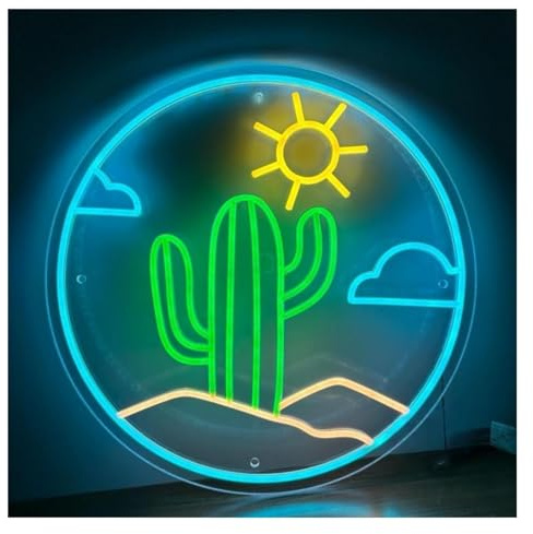 Segno di luce al neon Insegna al neon per cactus, e nuvole per arredamento casa 46 cm x