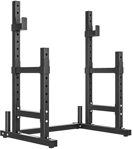 SPORTNOW Soporte para Pesas Sentadillas, Soporte Barra Pesas Ajustable con Topes de Seguridad, Rack de Press de Banca Musculación en Casa Gimnasio, Carga 300 kg, Altura Regulable de 48-135/45-85 cm