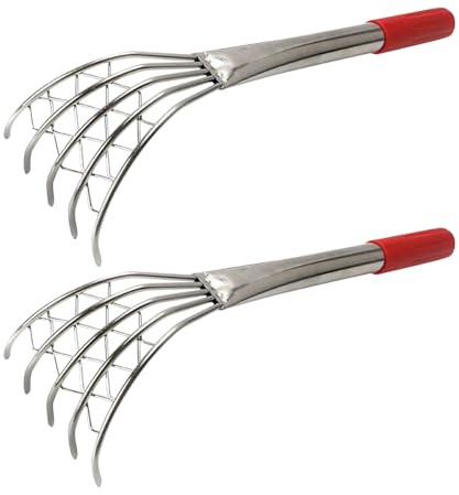 MAGICLULU Rastrello per Vongole in Acciaio Inox 2 Pezzi Manico lungo 40 Cm, Artiglio per Scavare la Sabbia, Strumento per Raccolta Conchiglie da Spiaggia e Frutti di Mare, Utensile